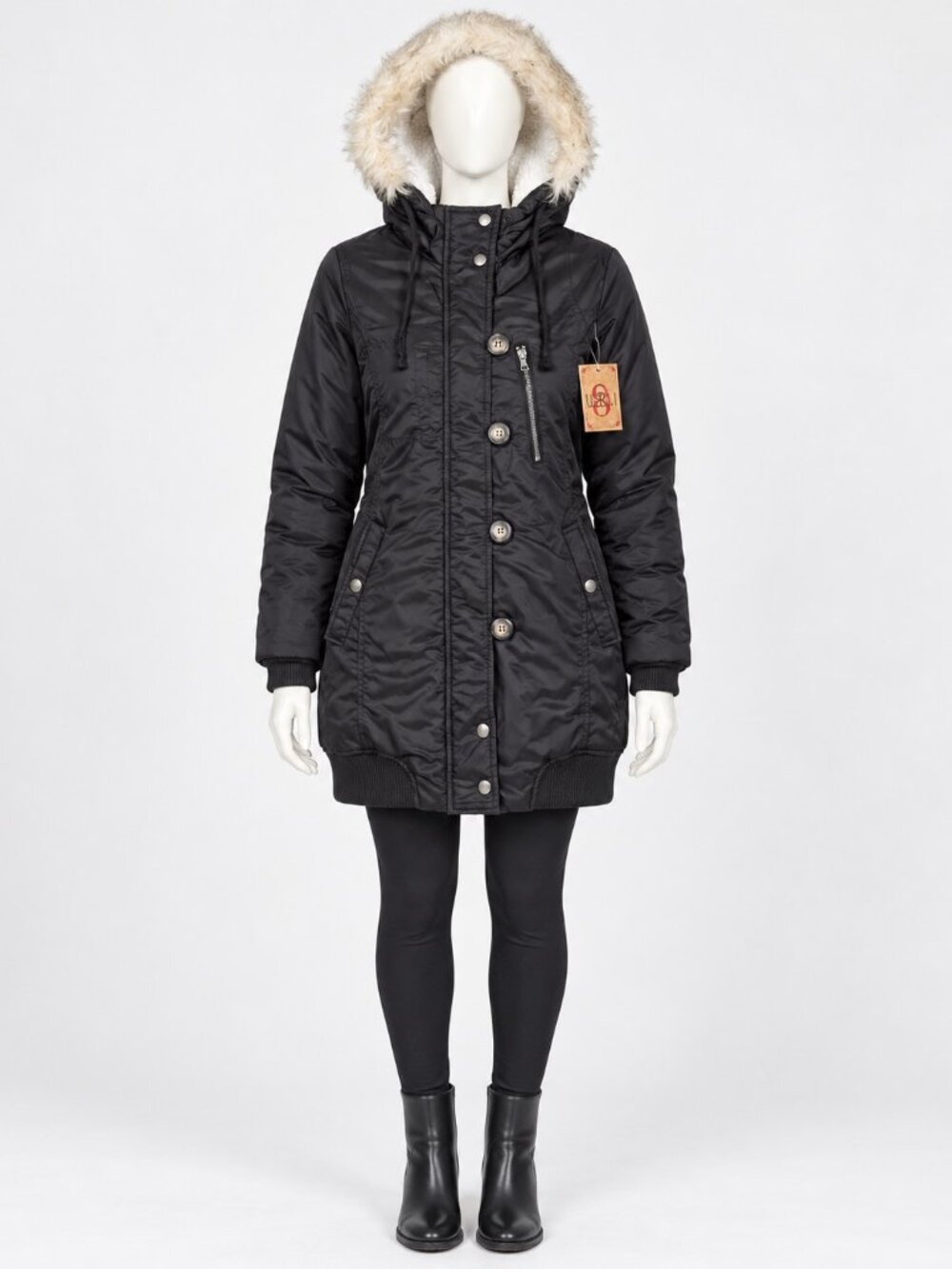 Ultim8 Black Faux Fur Hooded Parka Jacket Winter Coat Size S
